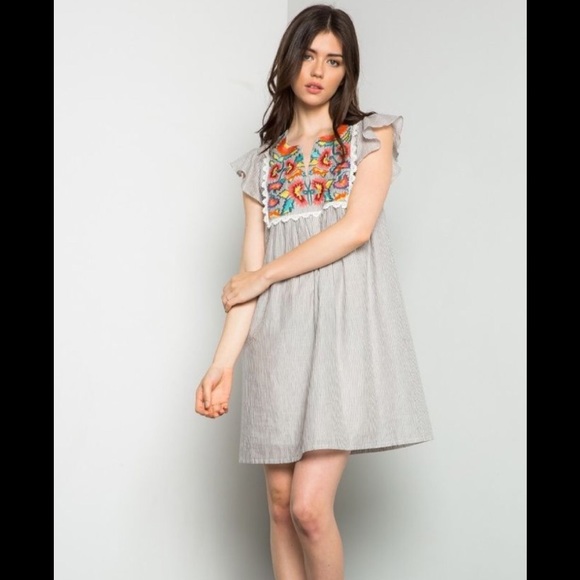 0 Cotton Flutter Sleeve Embroidered 